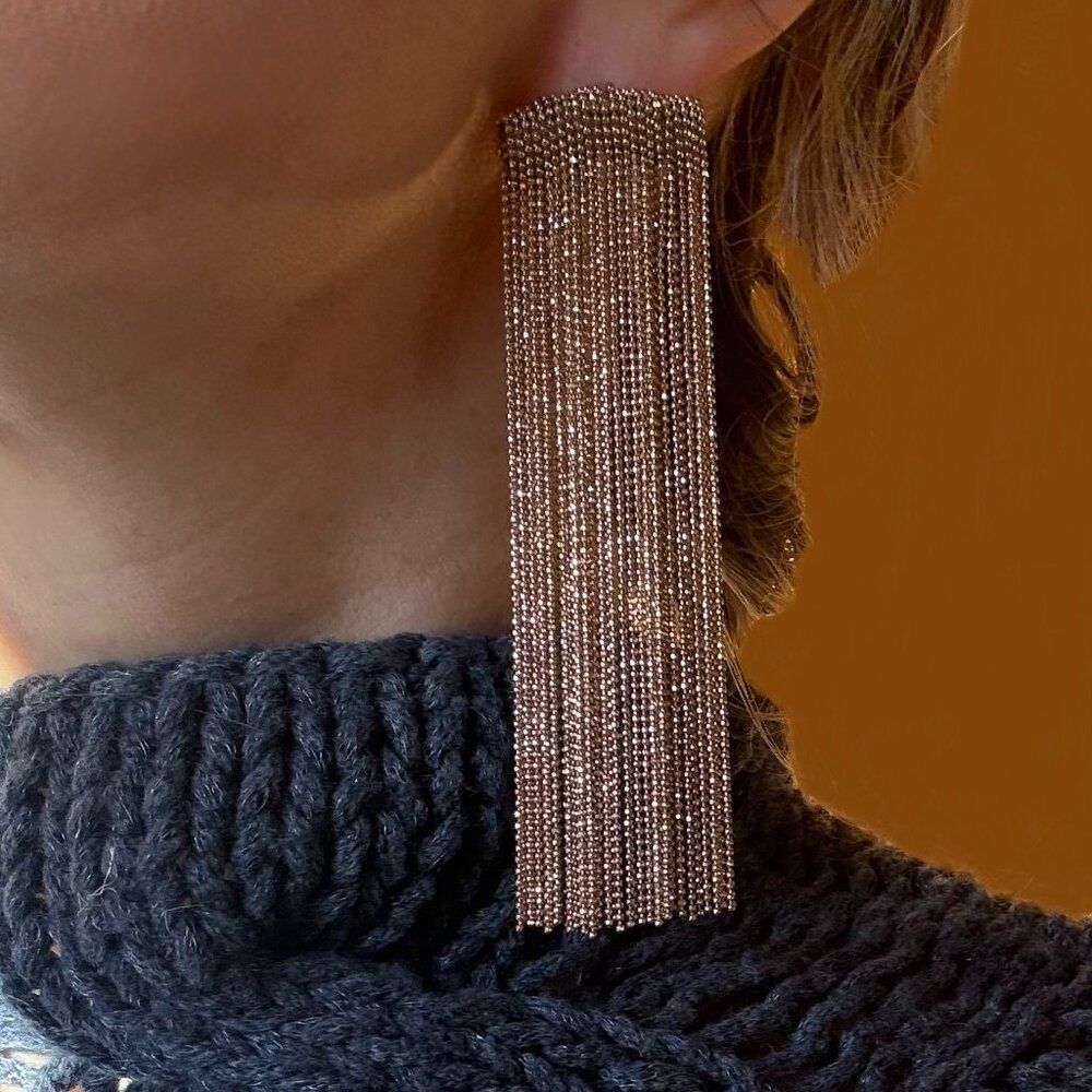 Festive and bright!! Rosantica brass fringe earrings, NWOT